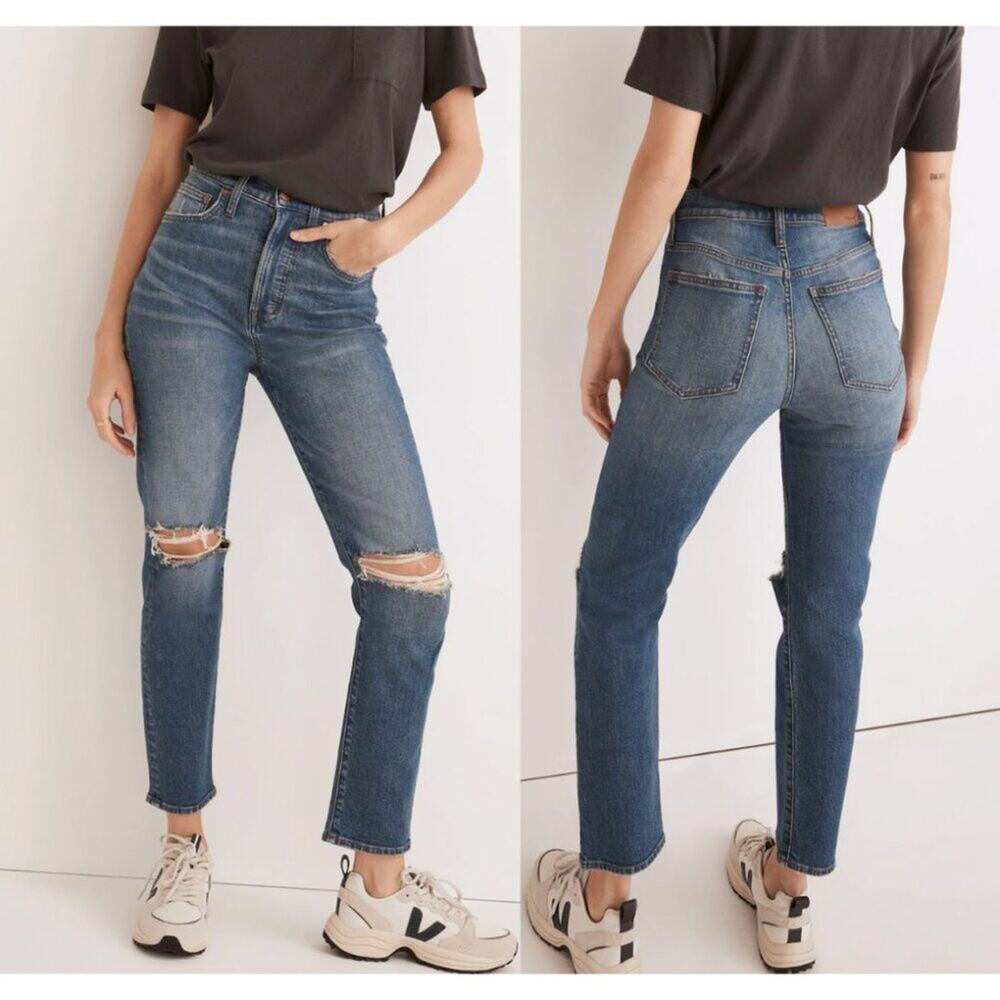 Madewell The Perfect Vintage Crop Jean in Gooding Wash: Knee-Rip Edition